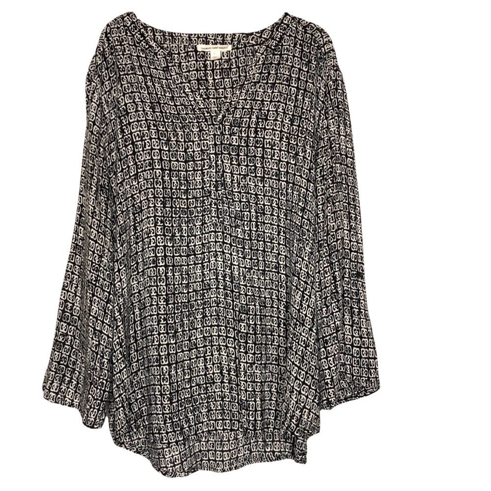 GIORGIO Sant’Angelo - Black & White V-Neck Long Sleeve Top - Size Large
